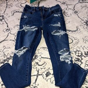 American Girl Ripped Dark Blue Skinny Jeans